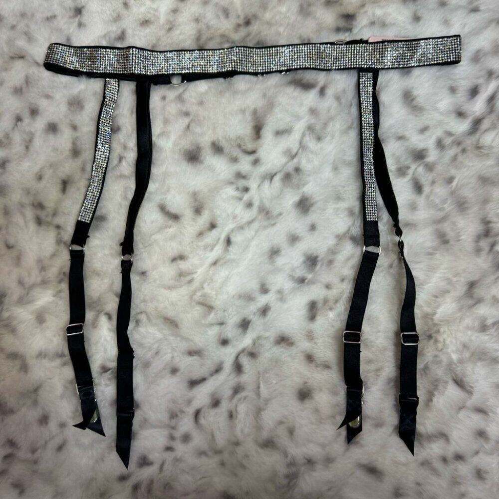 Victoria secret garter belt bling rhinestone diamond crystals strappy black luxe